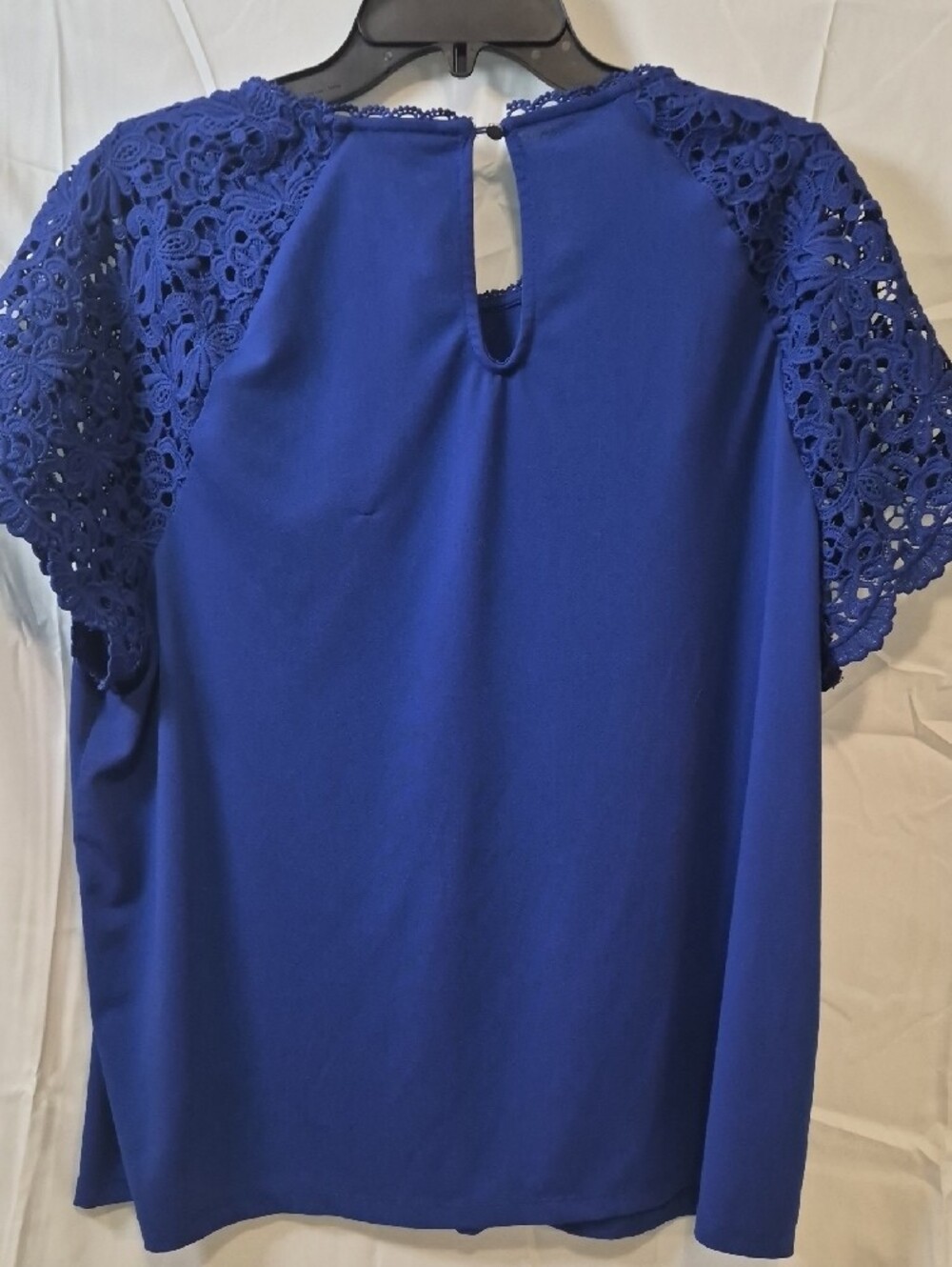 Cable & Gauge Royal Blue Crochet Sleeve Blouse - Picture 5 of 7